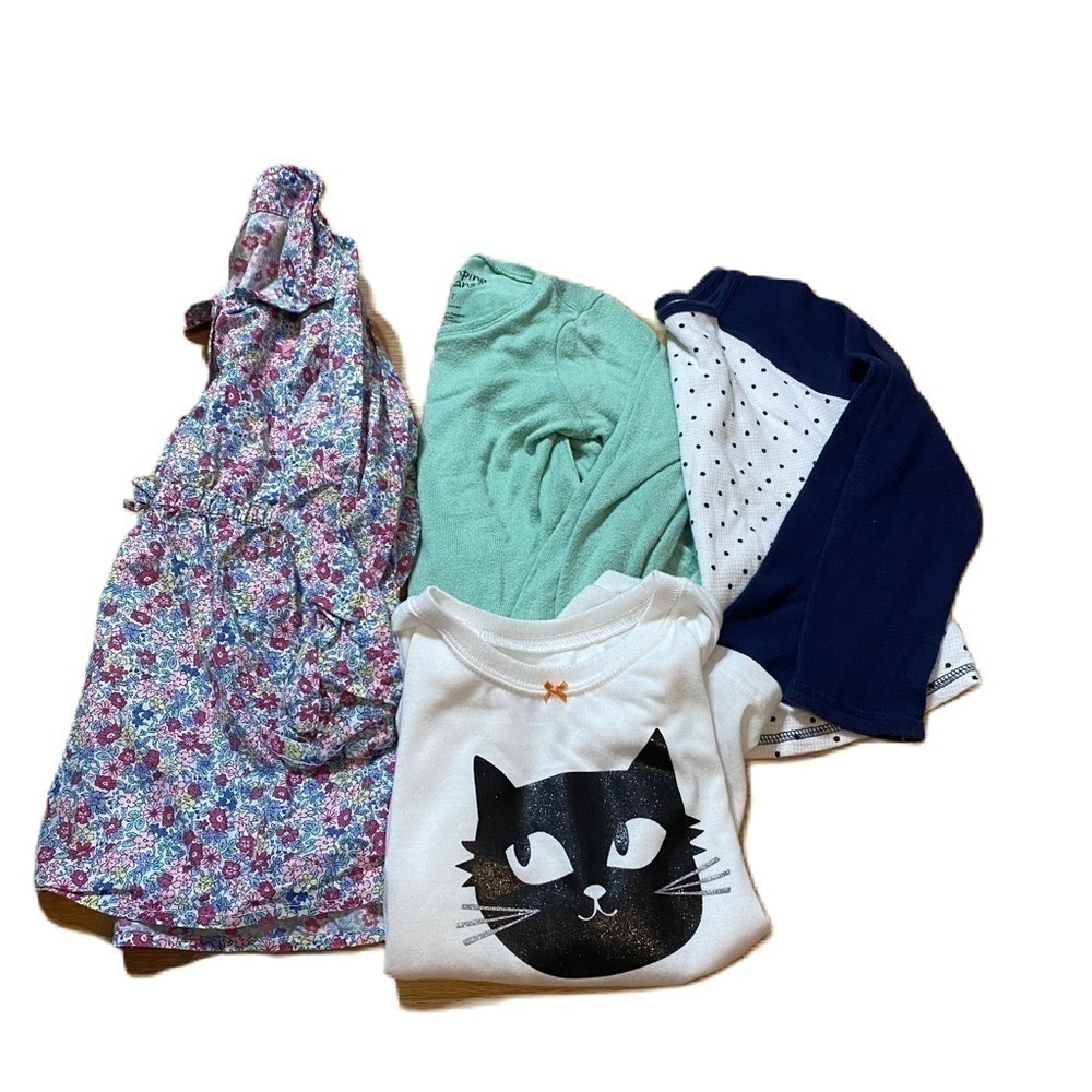 5T Long Sleeve Shirt Bundle Lot Carter’s Black Cat Floral Green Old Navy Dot